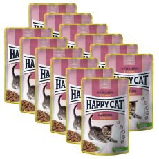 Kapsička Happy Cat MEAT IN SAUCE Kitten & Junior Land-Geflügel / Hydina 12 x 85 g
